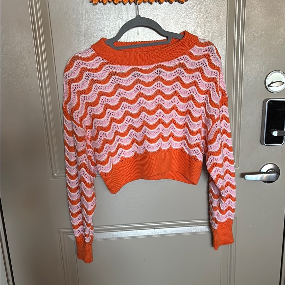 Lena Orange and White Wave Knit Sweater